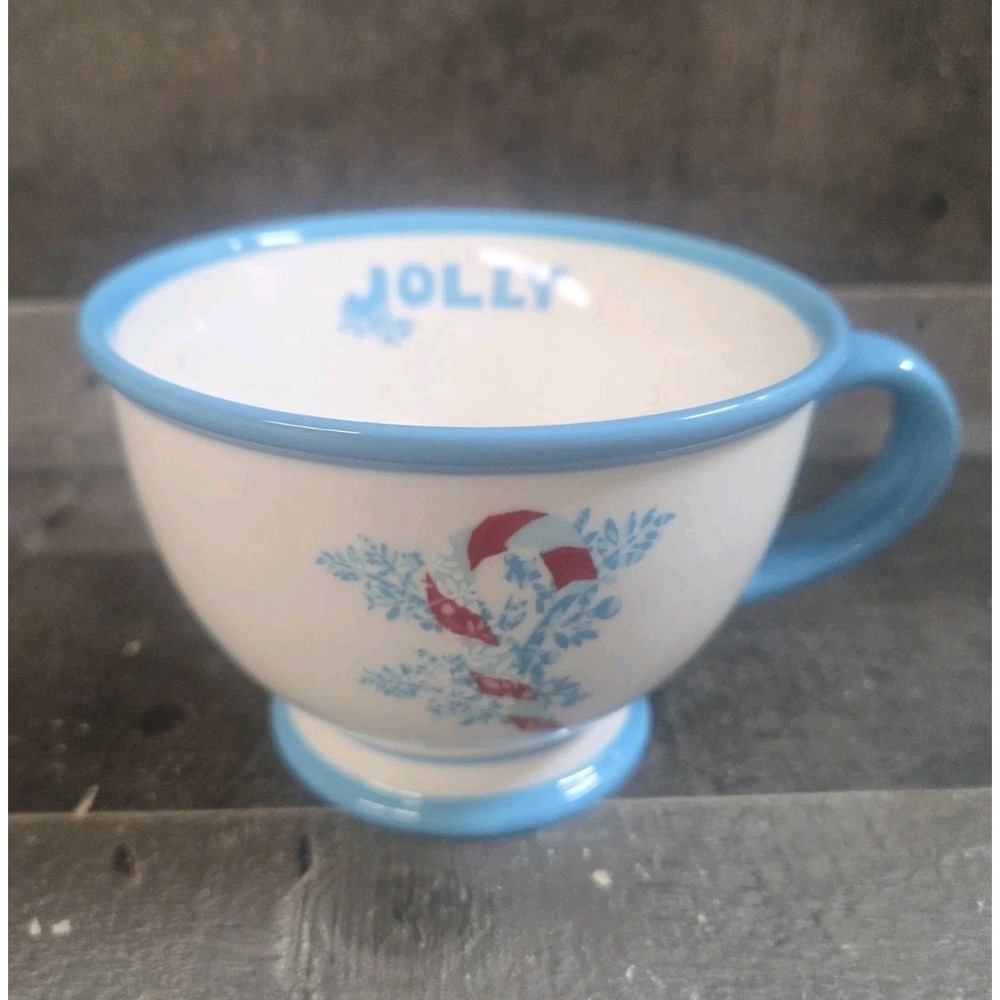 Starbucks Holiday 2007 Coffee Mug/Cup Blue 'Jolly' Candy Cane Christmas 10oz.